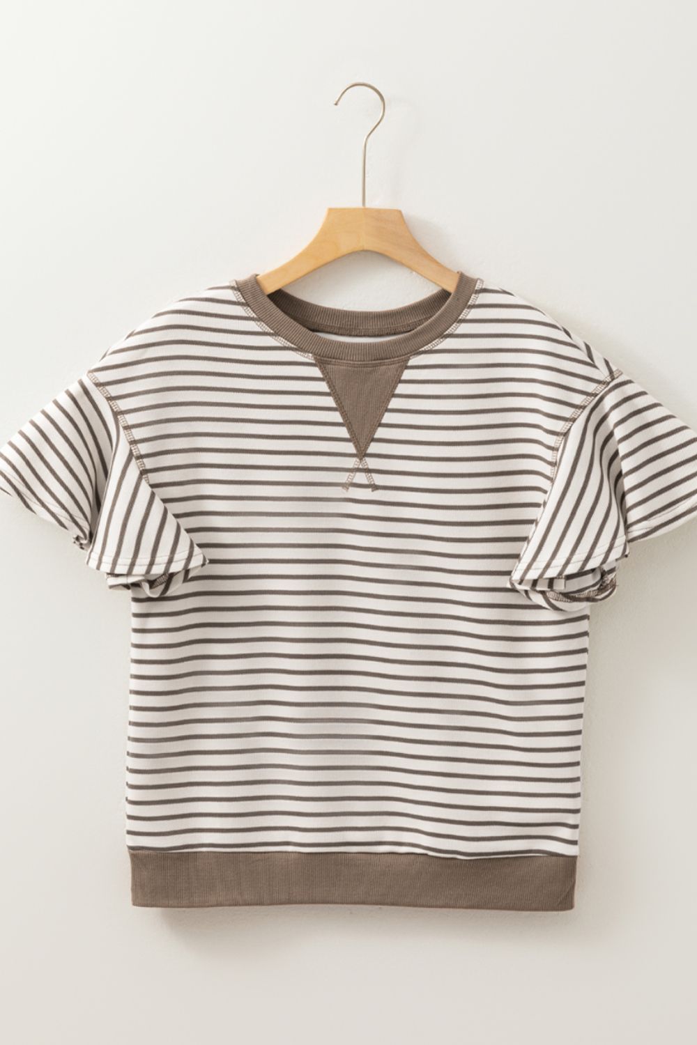 Contrast Striped Ruffle Short Sleeve Top