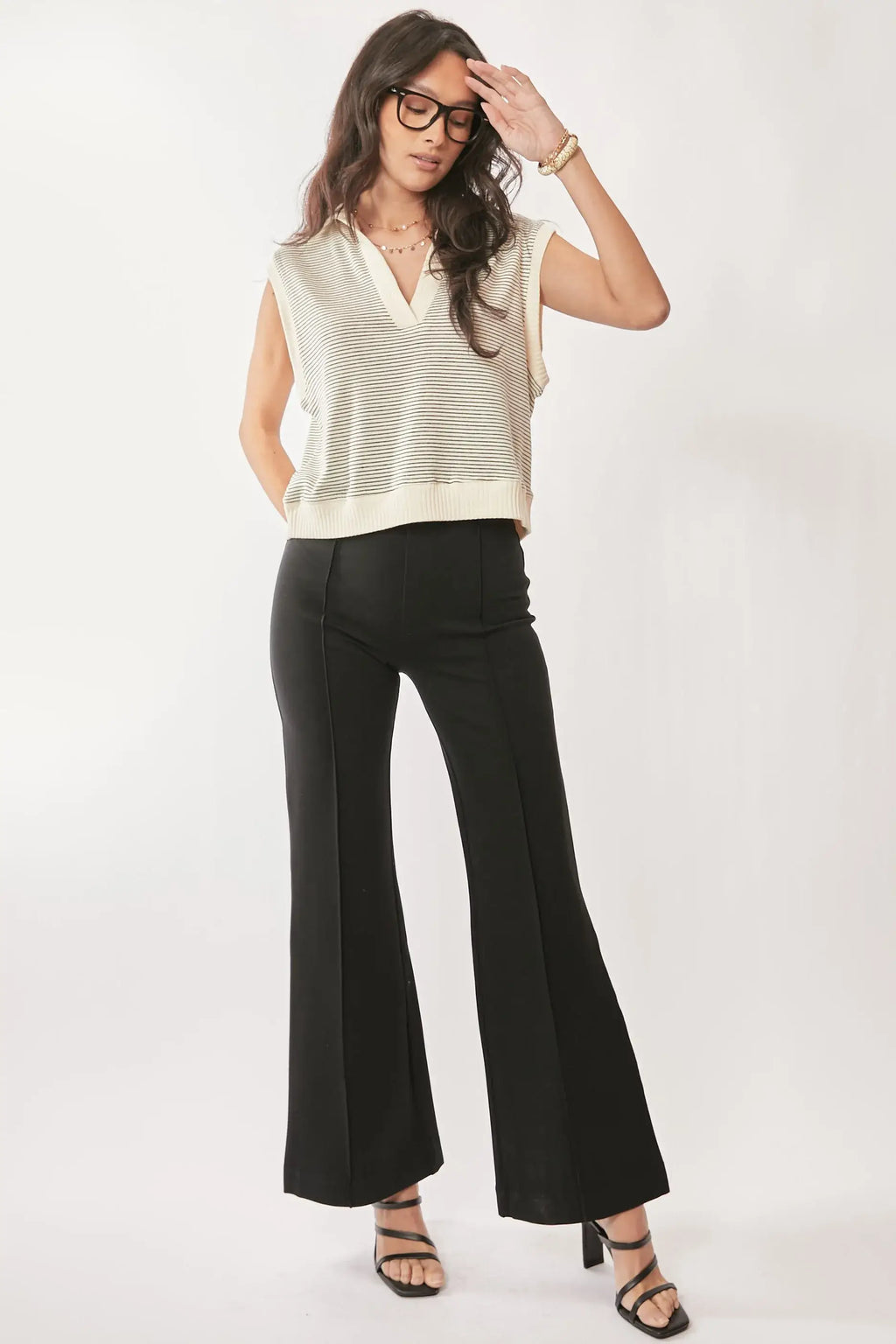 Davi & Dani French Terry Boxy Fit Striped Sweater Vest