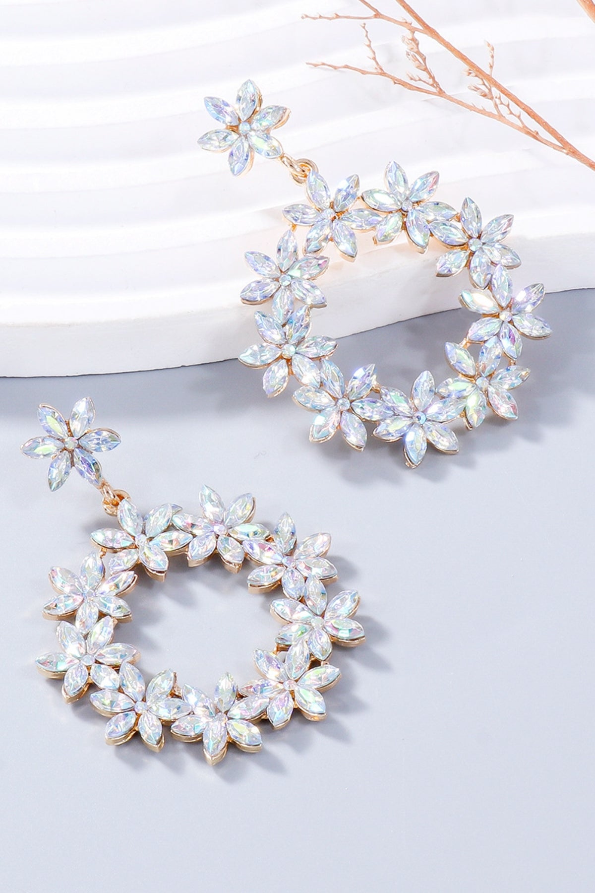Rhinestone Flower Dangle Earrings - felvior
