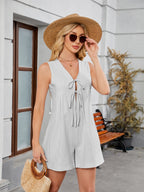 Tie Front Sleeveless Romper with Pockets
