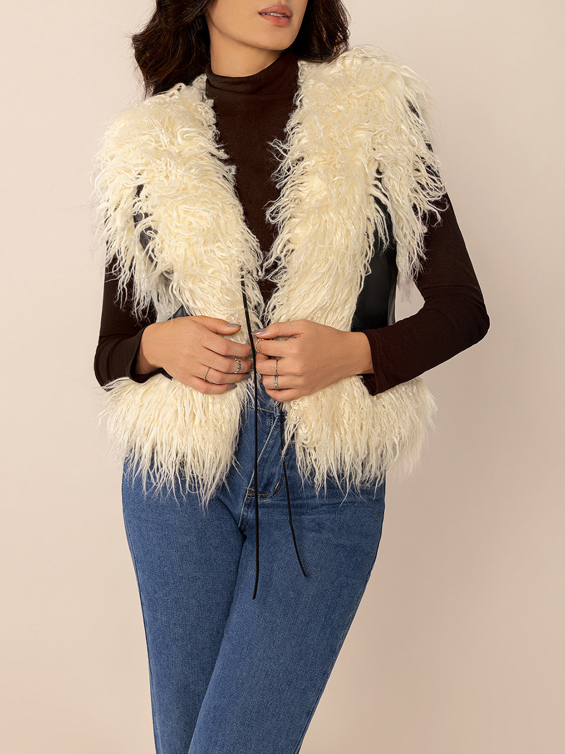 Tied Fringe Contrast Vest - felvior