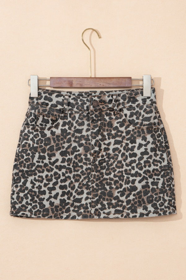 Leopard Denim Mini Skirt