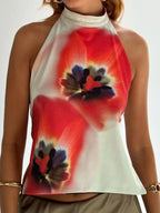 Backless Printed Halter Neck Tank