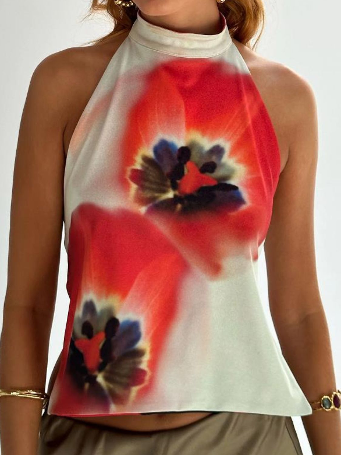 Backless Printed Halter Neck Tank - felvior
