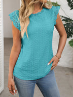 Lace Detail Round Neck Cap Sleeve Top