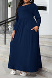 Plus Size Round Neck Long Sleeve Maxi Dress with Pockets - felvior