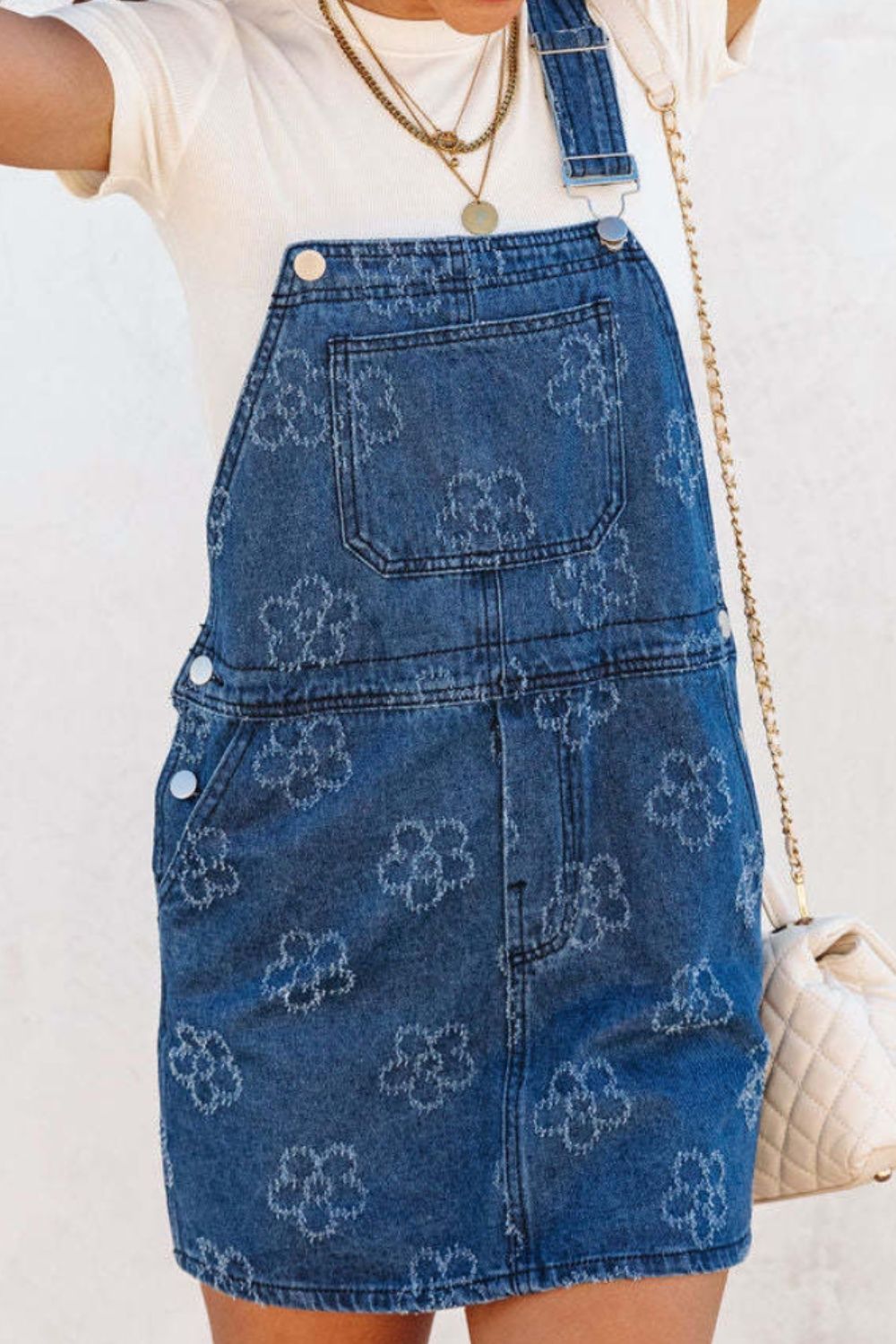 Jeans-Overallkleid mit Blumenmuster und quadratischem Ausschnitt Zweitbild