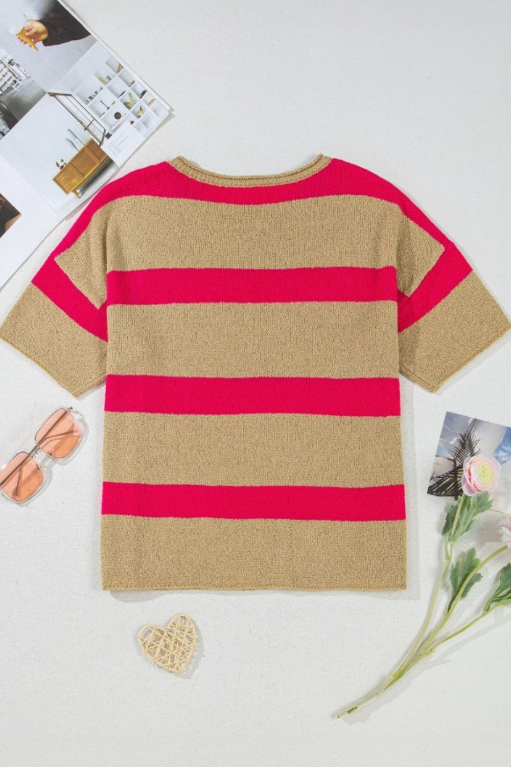 Contrast Striped Crew Neck Lightweight Knit Top