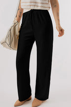 Textured Drawstring Straight Pants