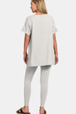 Zenana V-Neck Rolled Short Sleeve T-Shirt and Leggings Lounge Set - felvior