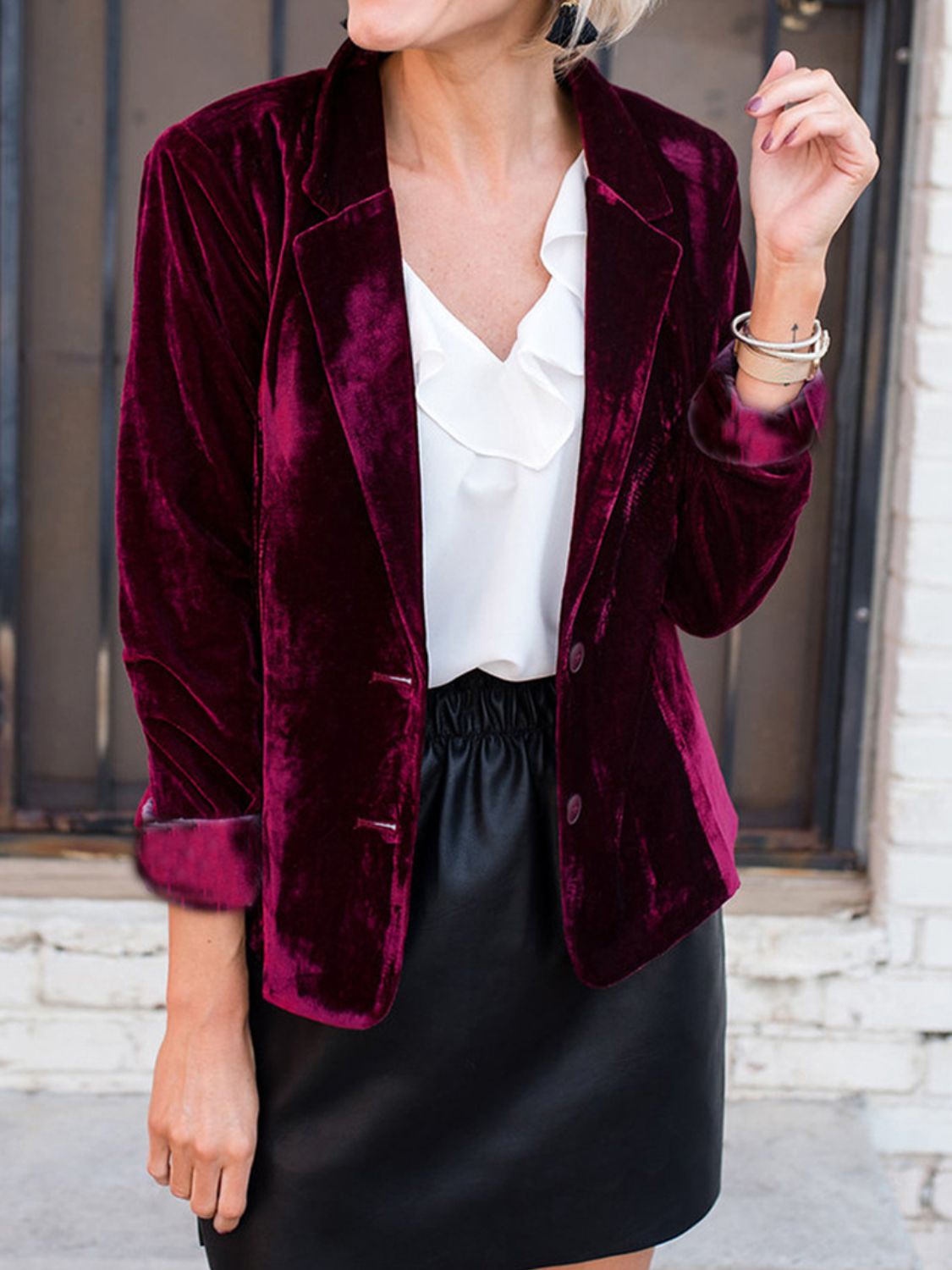 Button Up Lapel Collar Blazer - felvior