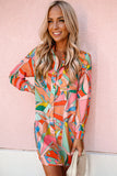 Multicolored Long Sleeve Shirt Dress - felvior