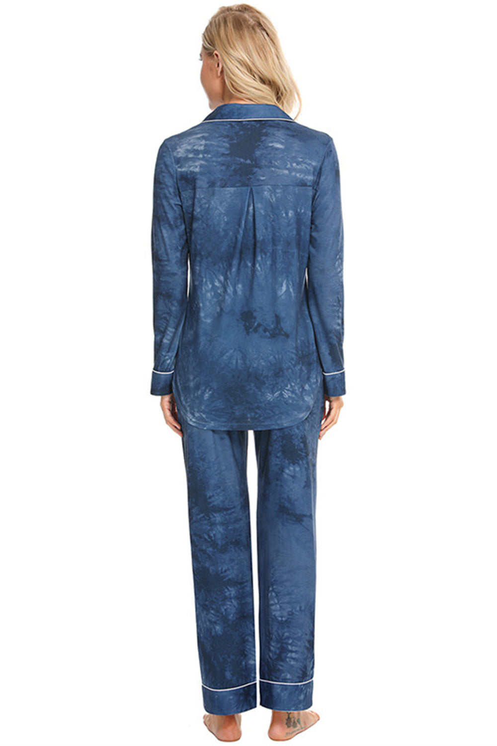 Collared Neck Long Sleeve Loungewear Set with Pockets - felvior
