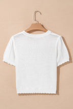 Openwork Round Neck Short Sleeve Knit Top