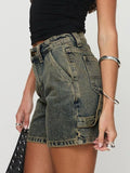 Washed High Rise Denim Shorts - felvior