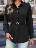 Perfee Collared Neck Button Down Long Sleeve Shirt - felvior