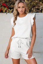 Bow Texture Round Neck Top and Shorts Set