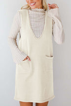 Lovelet Pocketed V-Neck Mini Sweater Overall Dress