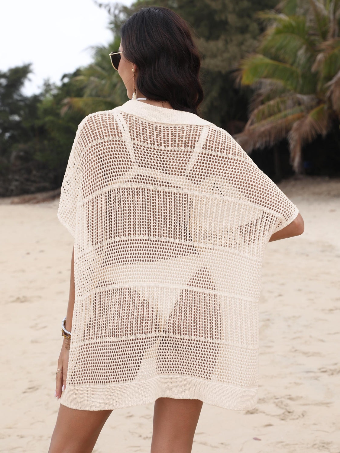 Hollow Out Collared Neck Cover-Up - felvior