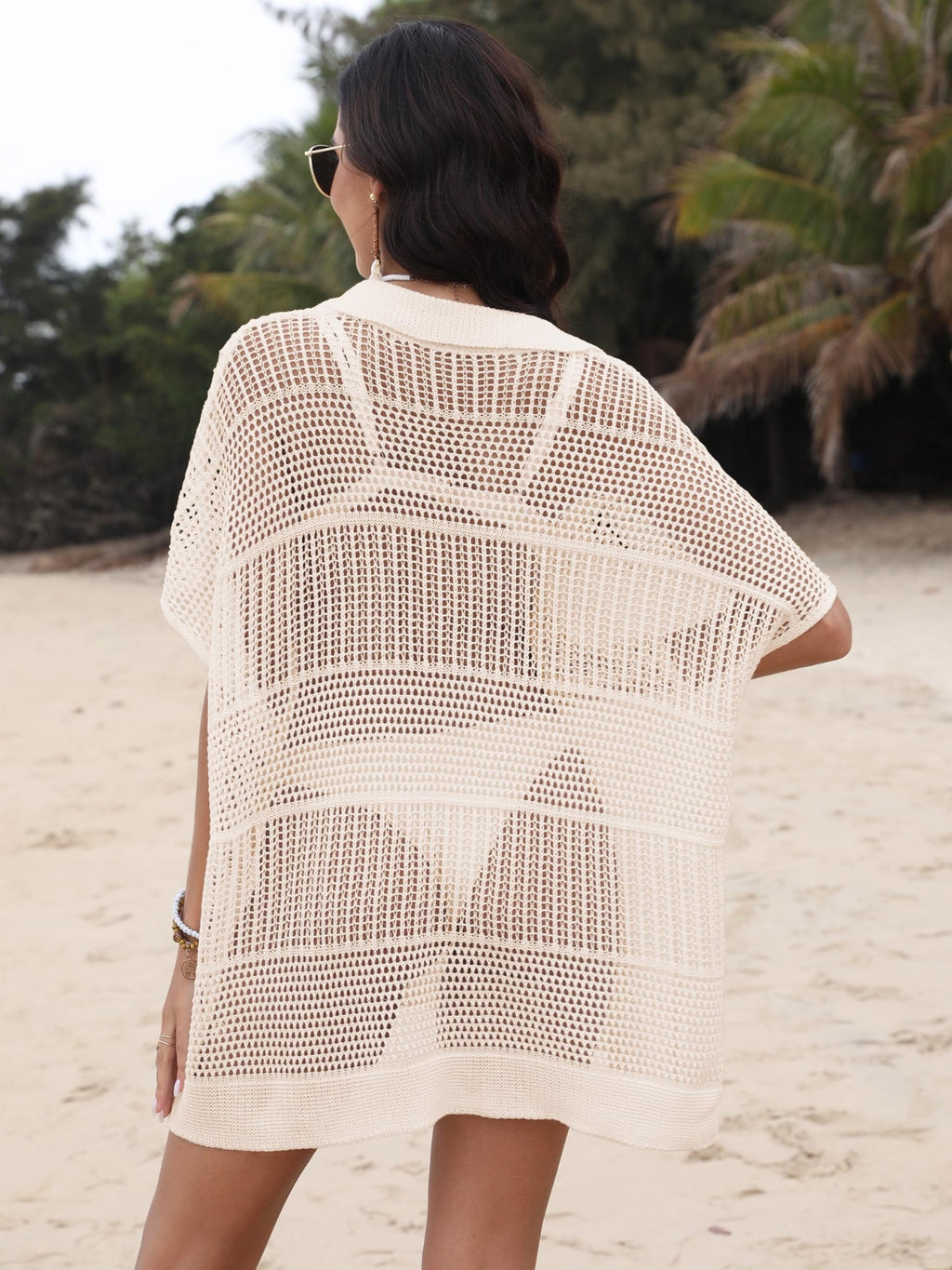 Hollow Out Collared Neck Cover-Up