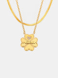 2 Piece 18K Gold-Plated Inlaid Zircon Lucky Clover Necklace - felvior