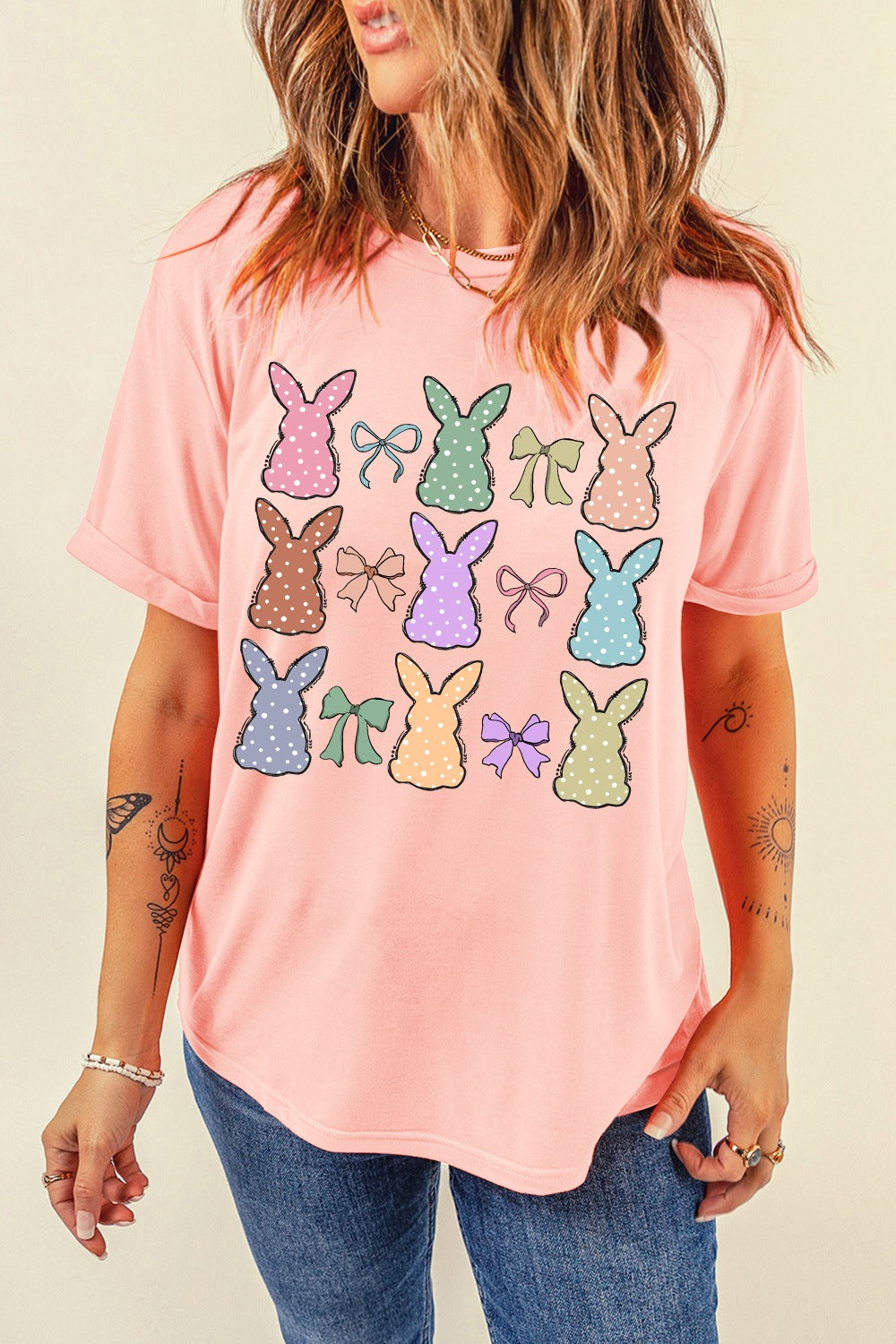 Kurzärmliges T-Shirt mit Dotty Bunny-Schleife und Grafik Zweitbild