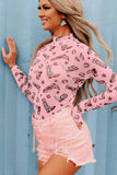 Printed Mock Neck Long Sleeve Bodysuit - felvior