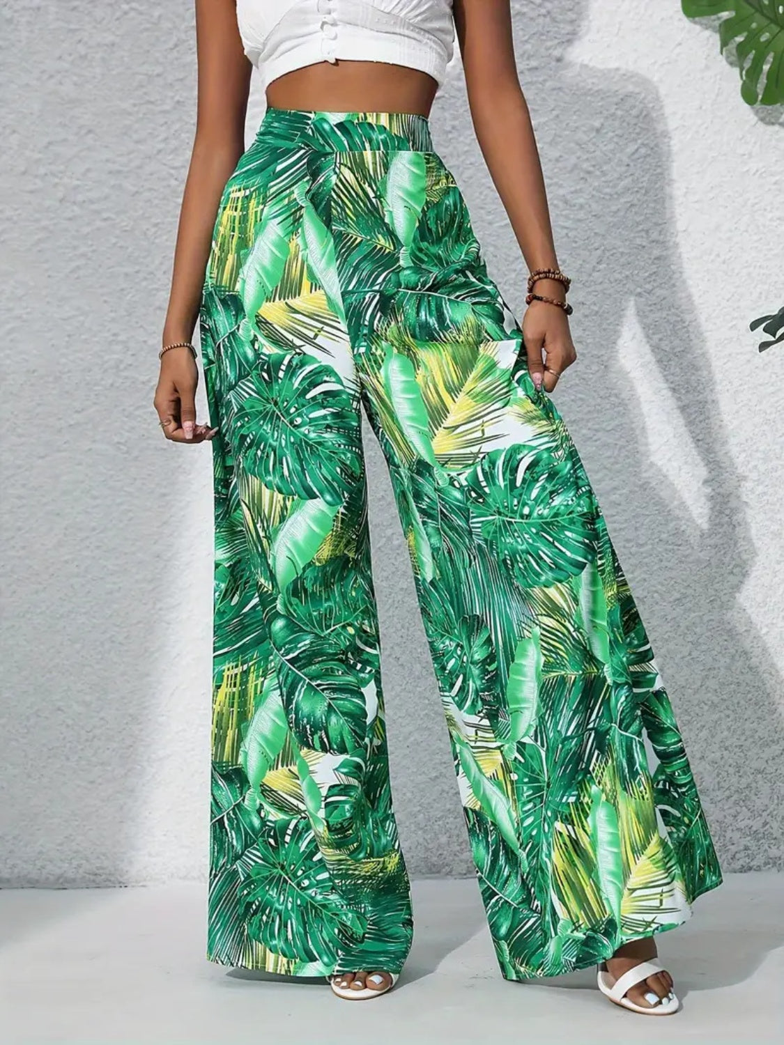 Printed High Waist Wide Leg Pants - felvior