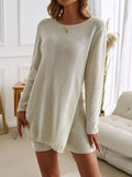 Devine Slit Round Neck Top and Shorts Sweater Set - felvior