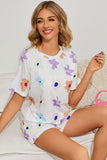 Floral Round Neck Raglan Sleeve Top and Shorts Lounge Set - felvior