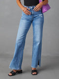 Slit Buttoned Jeans with Pockets - felvior