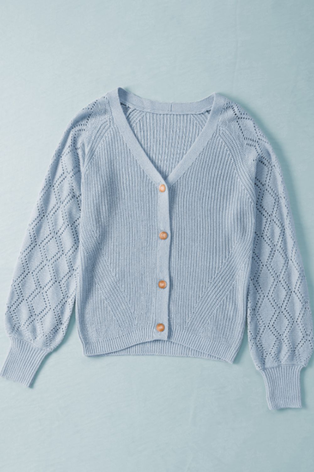 Openwork V-Neck Button Up Cardigan - felvior