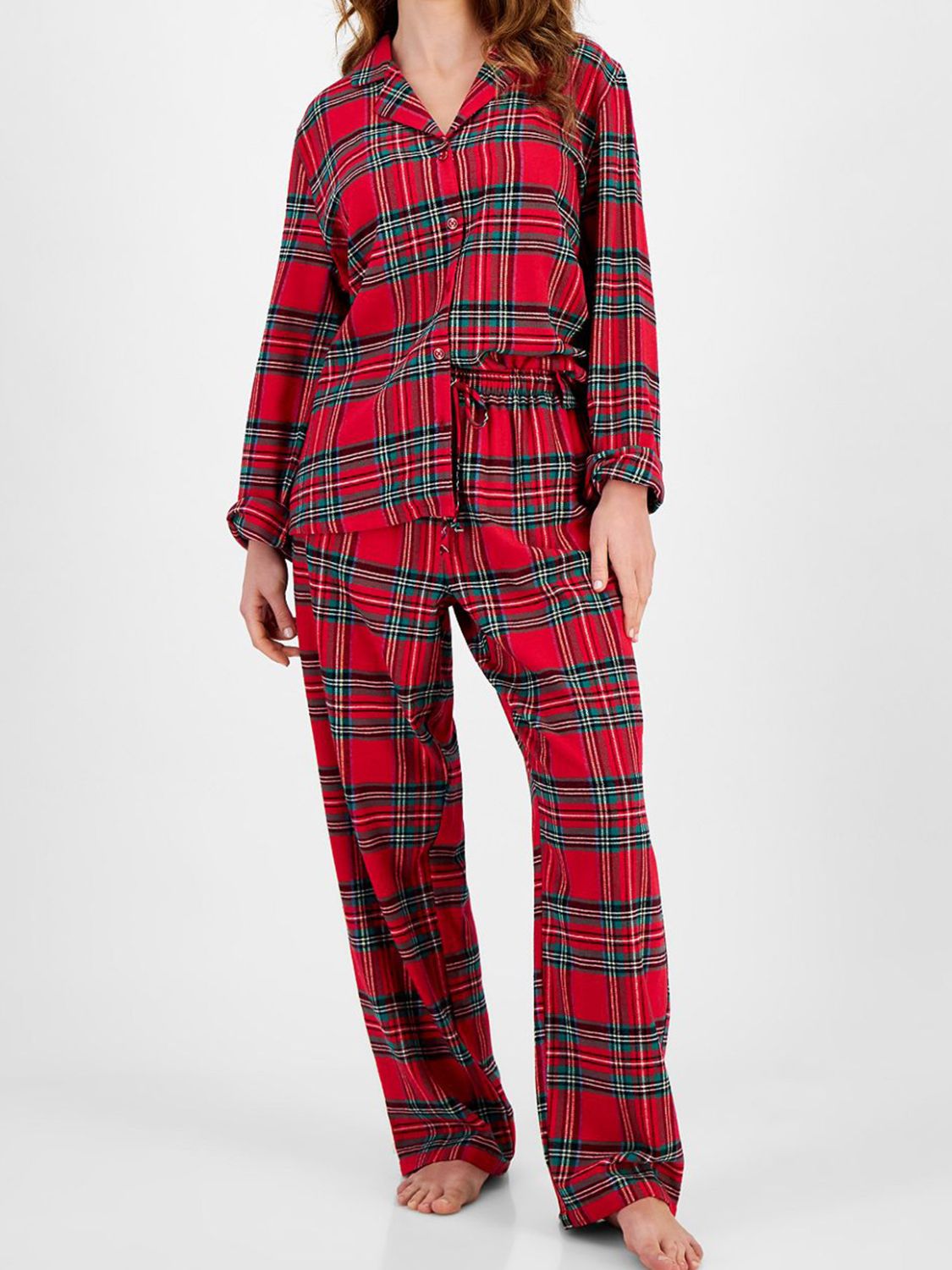 Plaid Collared Neck Button Up Top and Pants Lounge Set Hauptbild