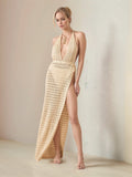 Hollow Out Halter Neck Cover-Up Dress - felvior