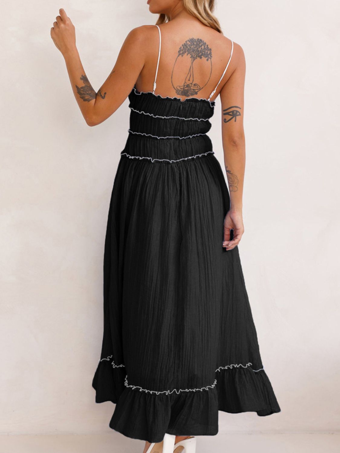 Devine Frill Ruffled Hem Midi Cami Dress - felvior