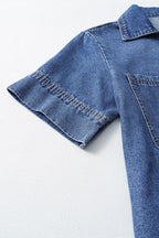 Short Sleeve Collared Patched Pocket Denim Mini Dress