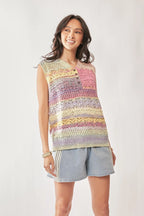 Davi & Dani Multi Color Crochet Sleeveless Knit Vest Top