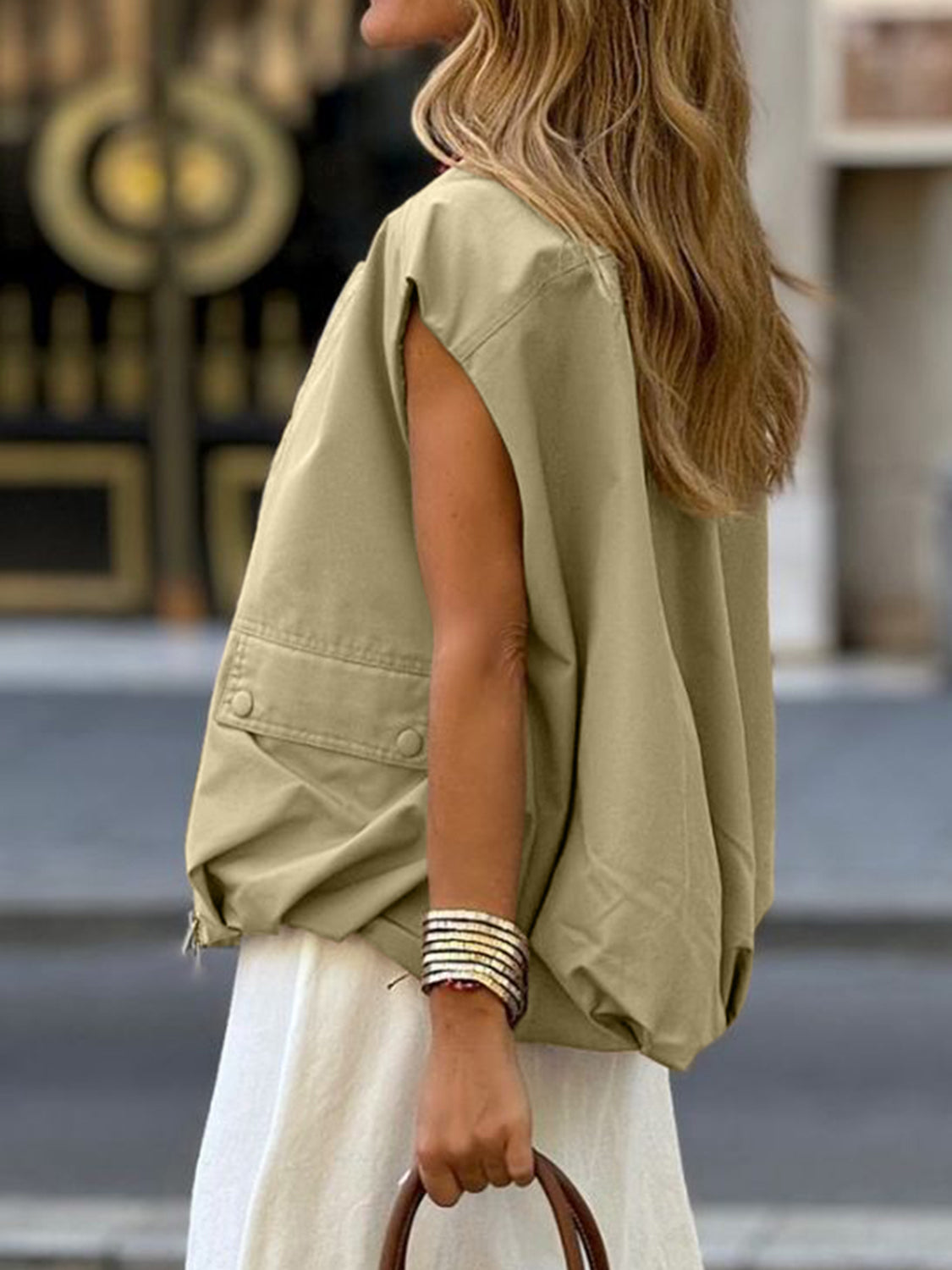 Ruched Hem Zip Up Vest - felvior