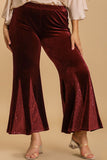 Umgee Full Size Sequin Elastic Waist Velvet Stretch Flare Leg Pants Plus Size - felvior