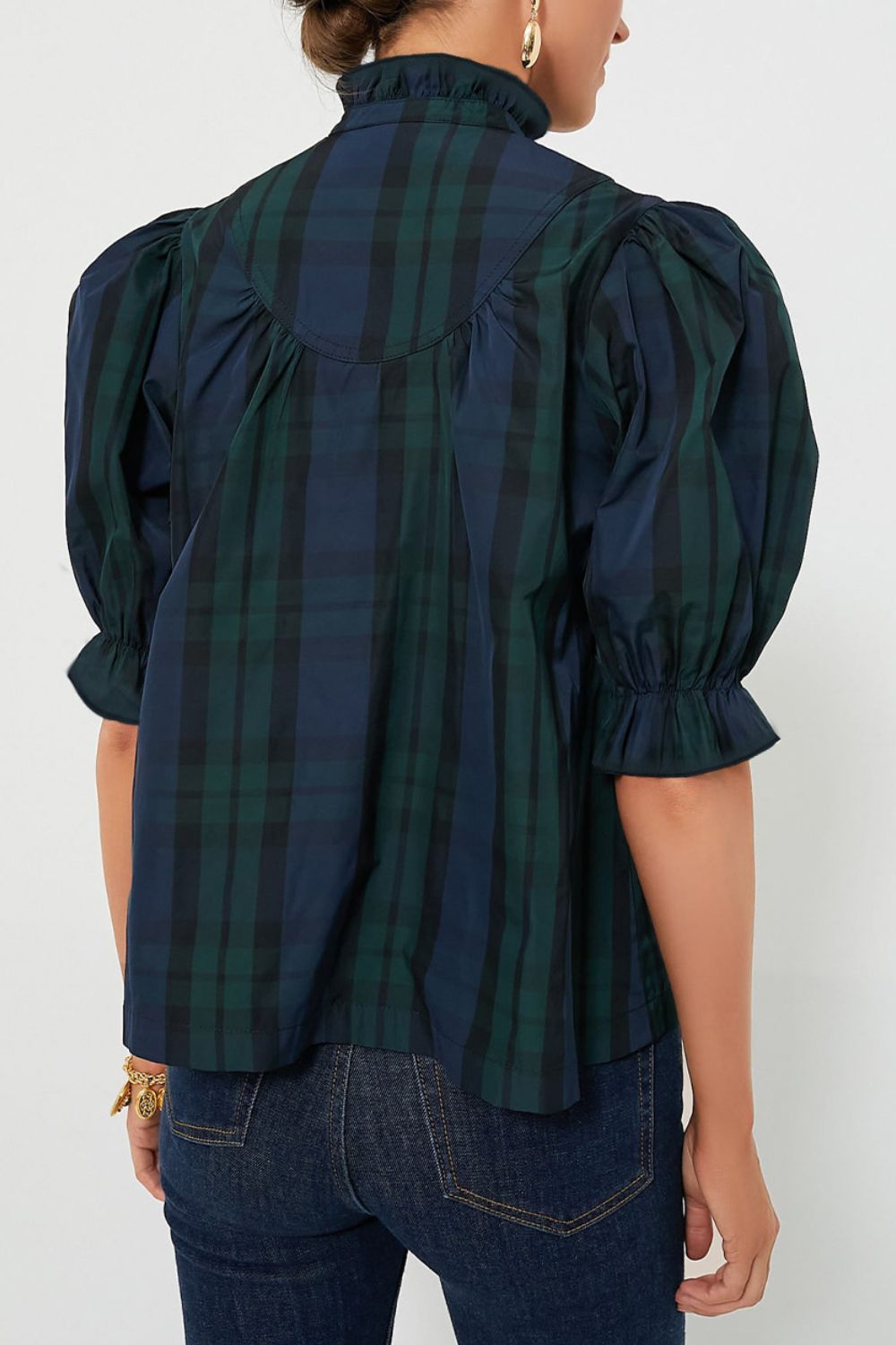 Puff Sleeve Frilled Trim Elegant Blouse - felvior