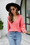 V-Neck Drop Shoulder Long Sleeve Knit Top - felvior
