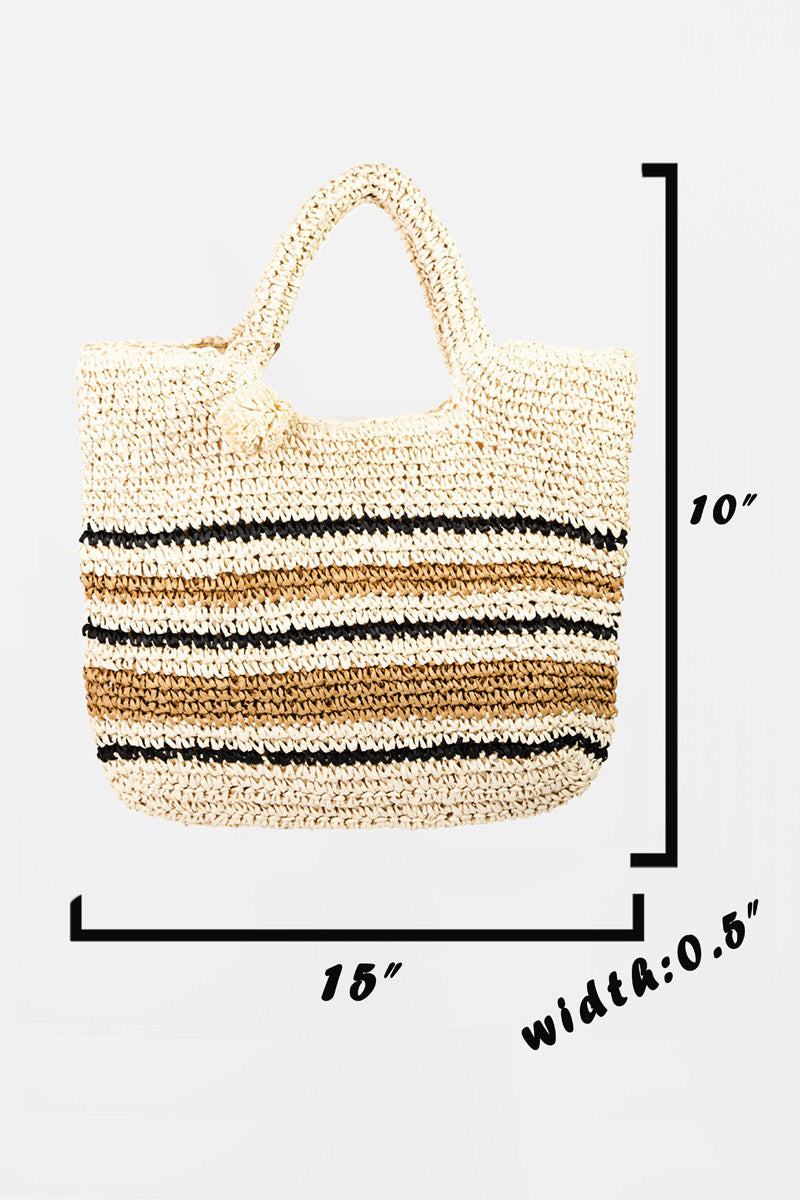 Fame Striped Straw Braided Tote Bag - felvior