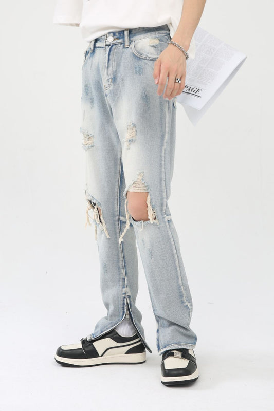 Men's Distressed Slit Jeans - felvior