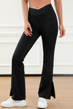 Wide Waistband Slit Bootcut Active Pants - felvior