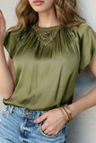 Pleated Flutter Sleeve Satin Top - felvior