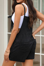 Square Neck Denim Overalls with Pockets