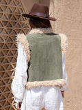 Fuzzy Trim Open Front Vest Coat - felvior
