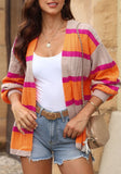 Contrast Striped Drop Shoulder Open Front Cardigan - felvior