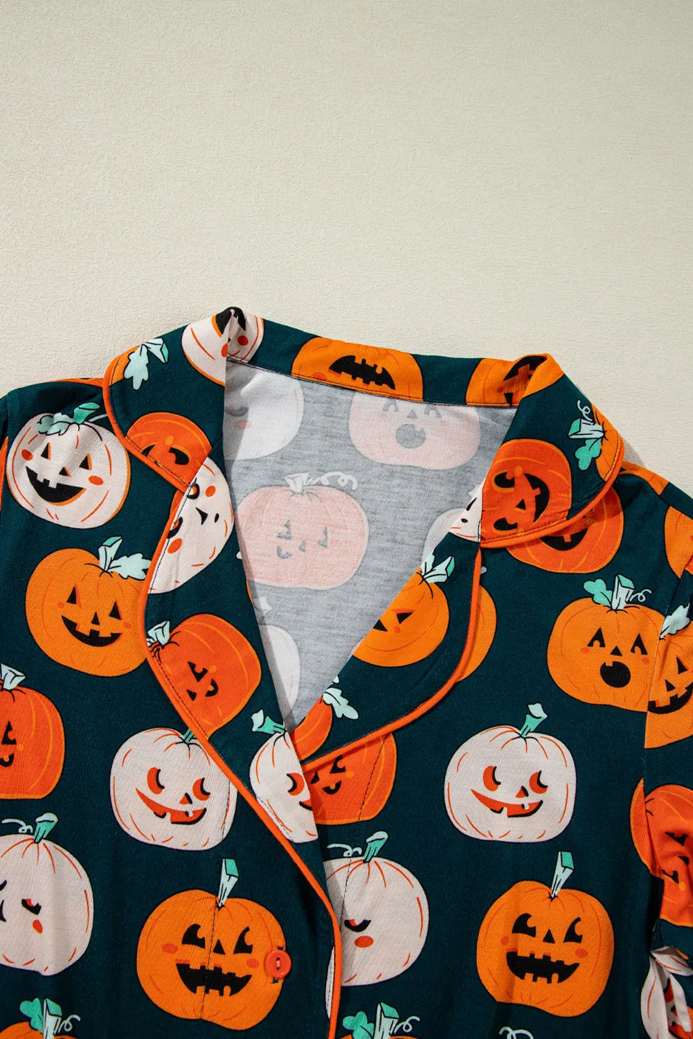 Pumpkin Printed Short Sleeve Top and Pants Lounge Set - felvior
