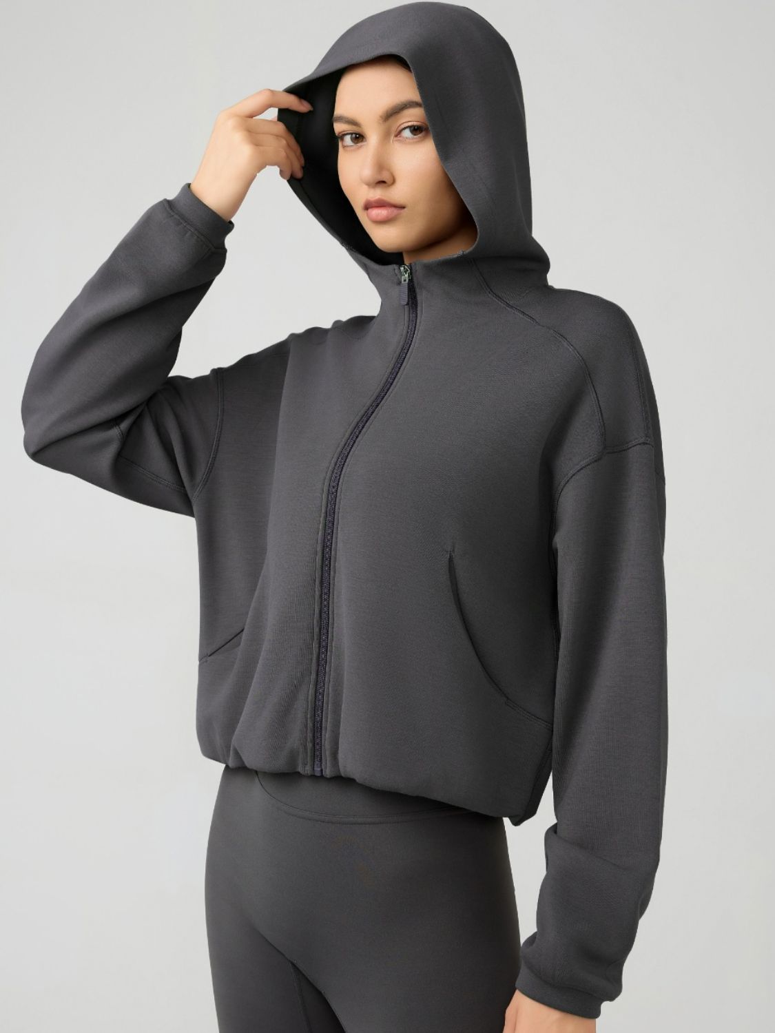 Millennia Zip Up Dropped Shouder Active Hooded - felvior
